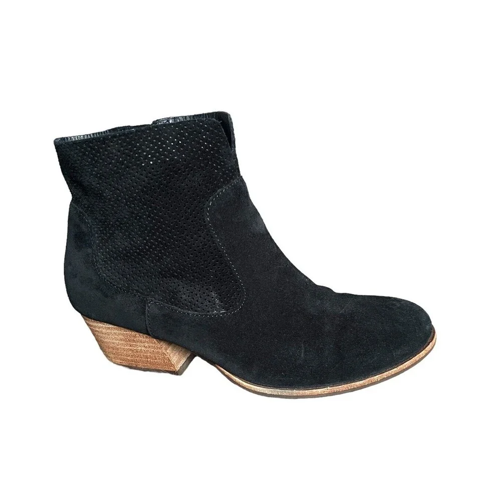 Kork-Ease Sherill Booties Ankle Boots Heels Suede Leather Zip Black Womens 9 - Picture 1 of 11